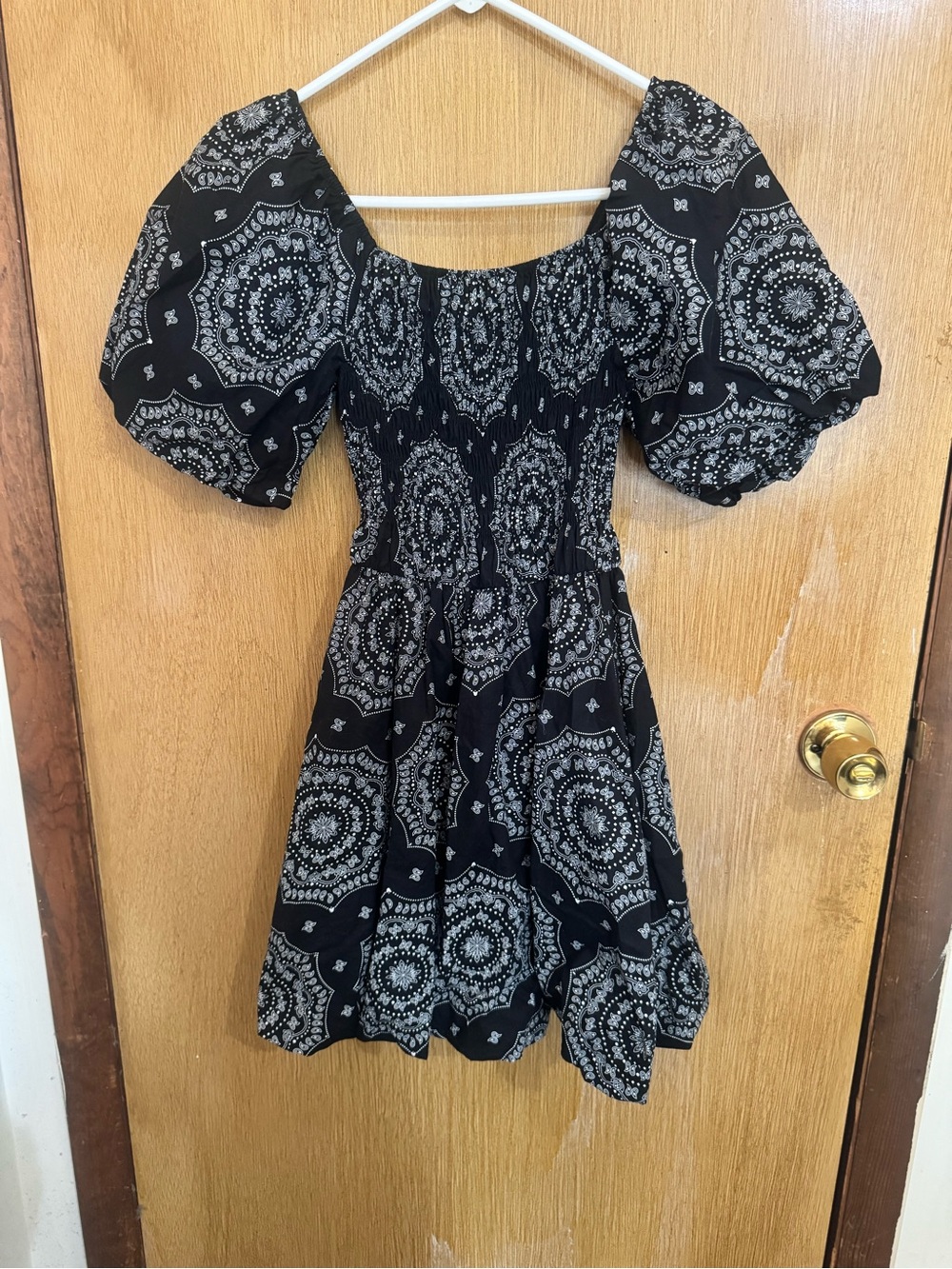 Black Printed Puff-Sleeve Mini Dress